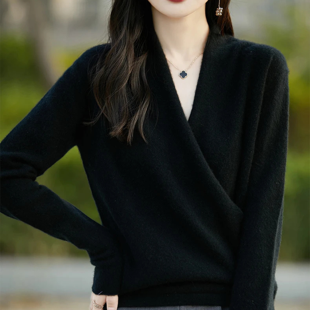 Comfortable women's V-neck wrap top, an effortless fashion choice for sophisticated layering.