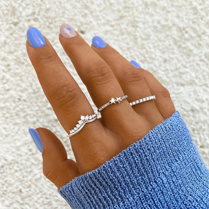 Allegra style women's zirconia crown ring, offering a luxurious and sparkling design in sterling silver.