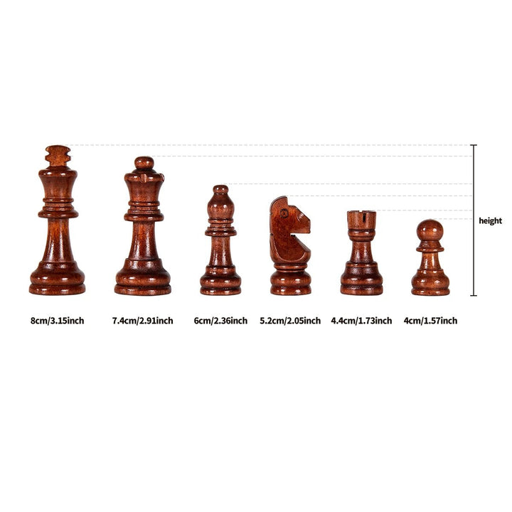 Classic wooden chess set in play, showing solid wood pieces on a folding board, ready for a strategic game.