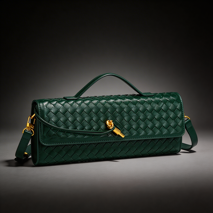 Hazeblue woven leather clutch, an elegant women's purse and sophisticated accessory.