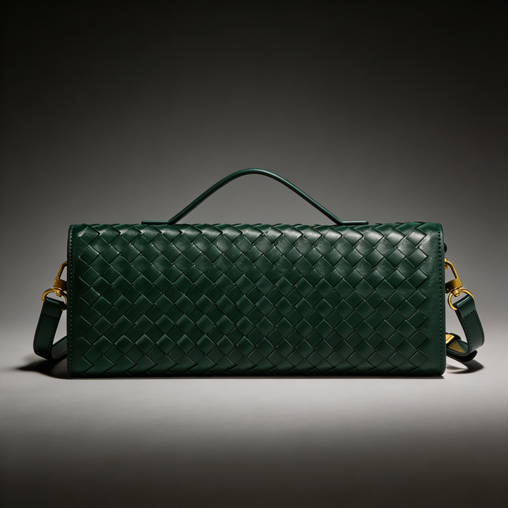 Handcrafted woven leather clutch purse for women, combining elegance & practicality.