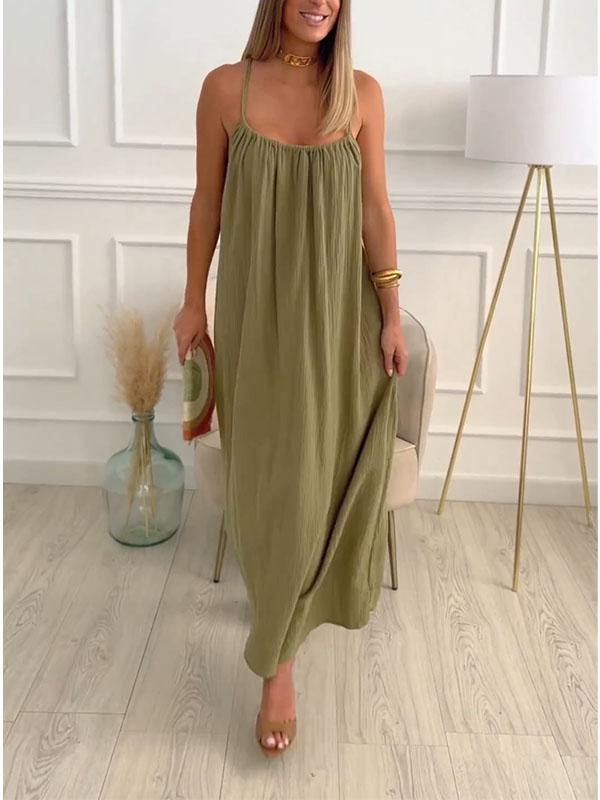 A-line women's maxi dress crafted from soft cotton-linen blend, designed for comfort and style.