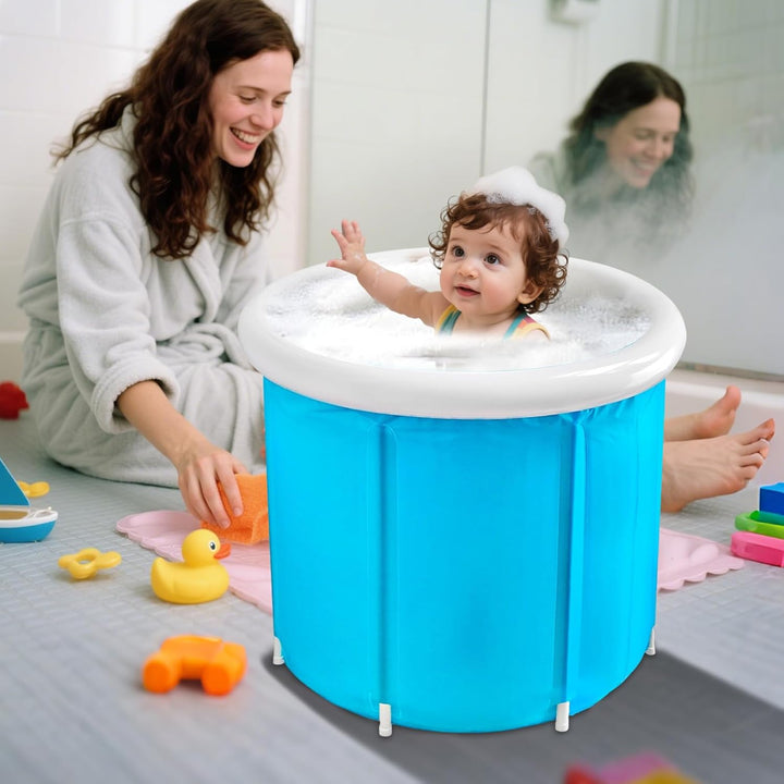 Eloria folding bathtub on a patio, an excellent garden accessory for outdoor bathing