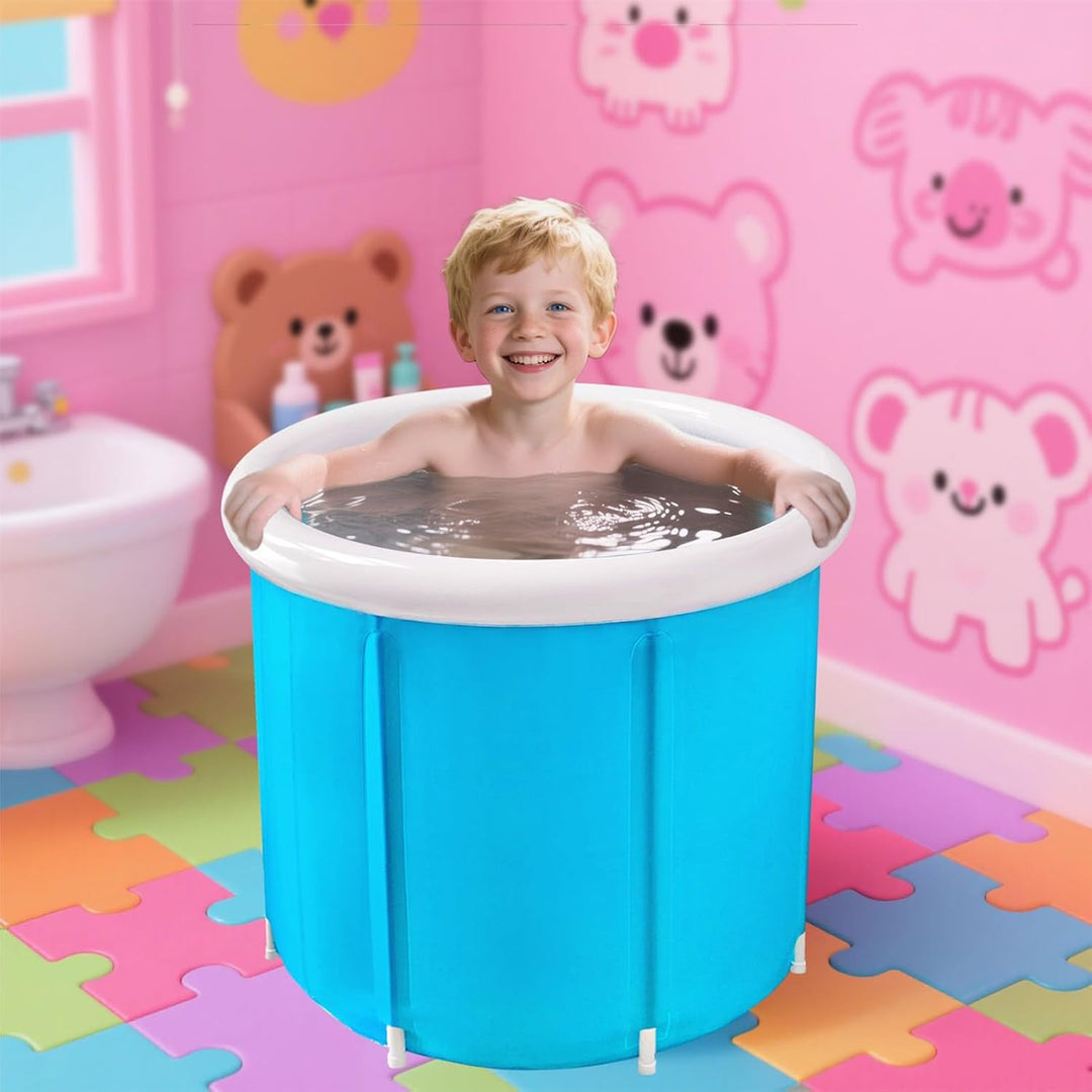 Foldable Eloria bathtub being filled with water, ready for a soothing soak