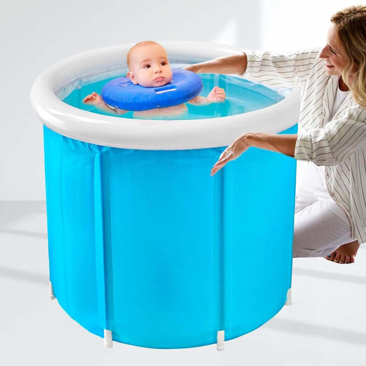 Family enjoying the versatility of the portable Eloria folding bathtub outdoors
