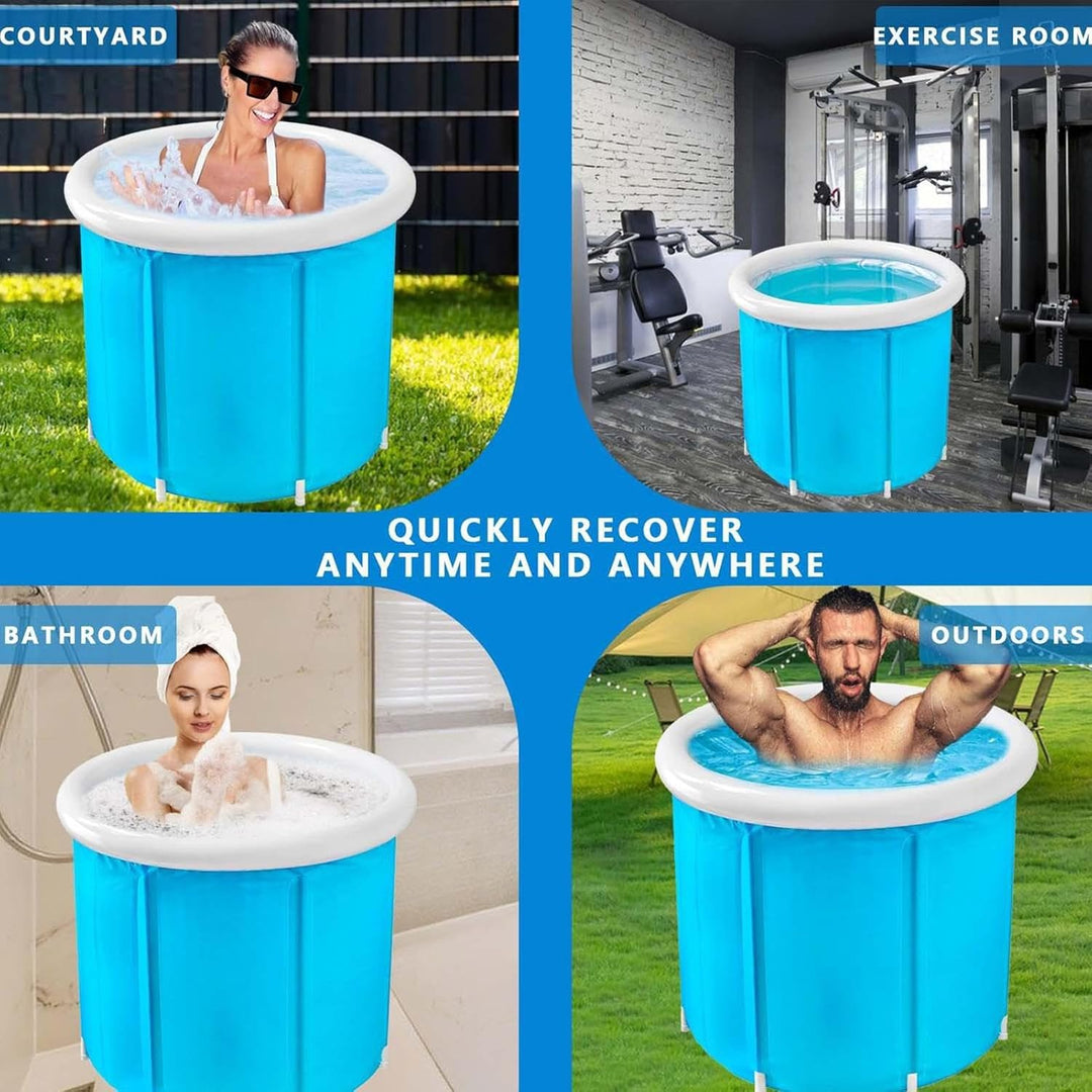 Eloria folding bathtub fully assembled, ready for a warm relaxing soak