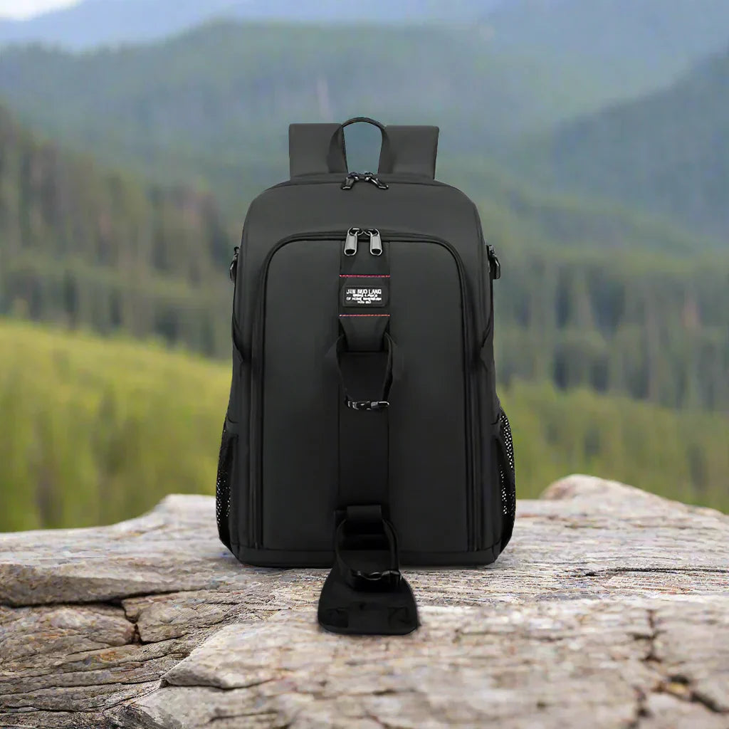 Elric waterproof oxford camera backpack, DSLR & lenses, rain cover, black.