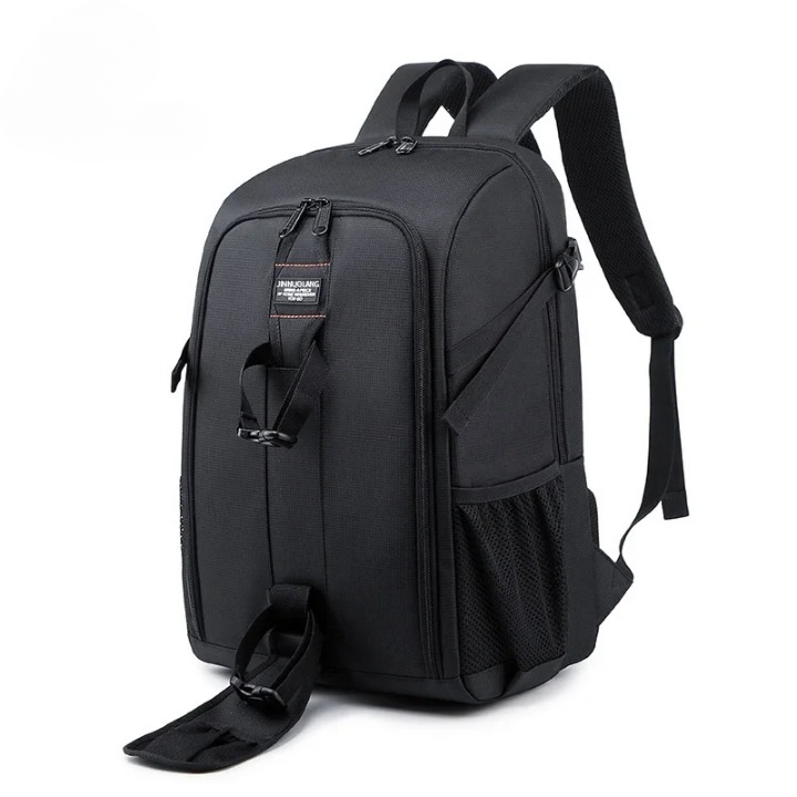 Elric photography backpack showing main compartment, padded dividers for camera gear.