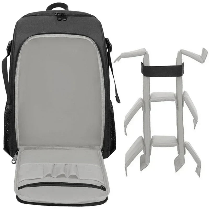 Black Oxford fabric Elric camera backpack, strong zippers, gear protection.