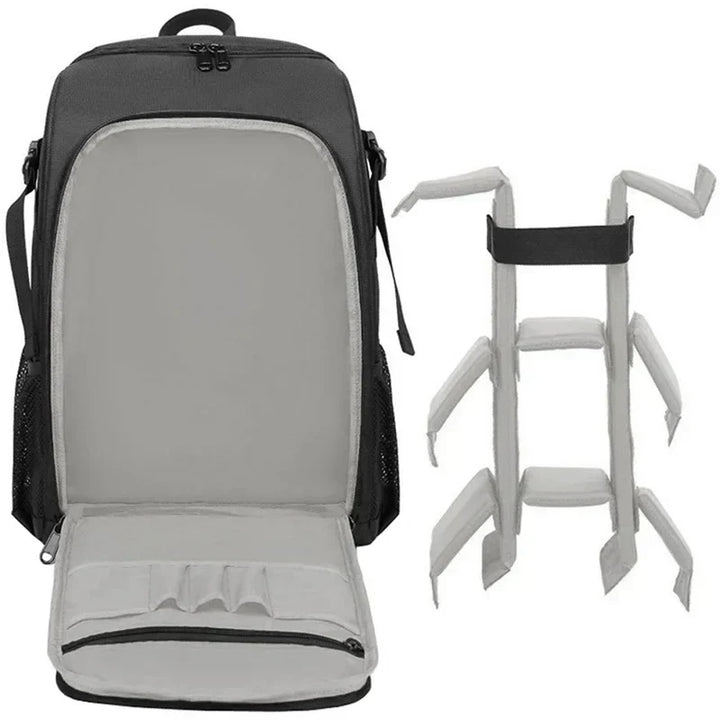 Black Oxford fabric Elric camera backpack, strong zippers, gear protection.