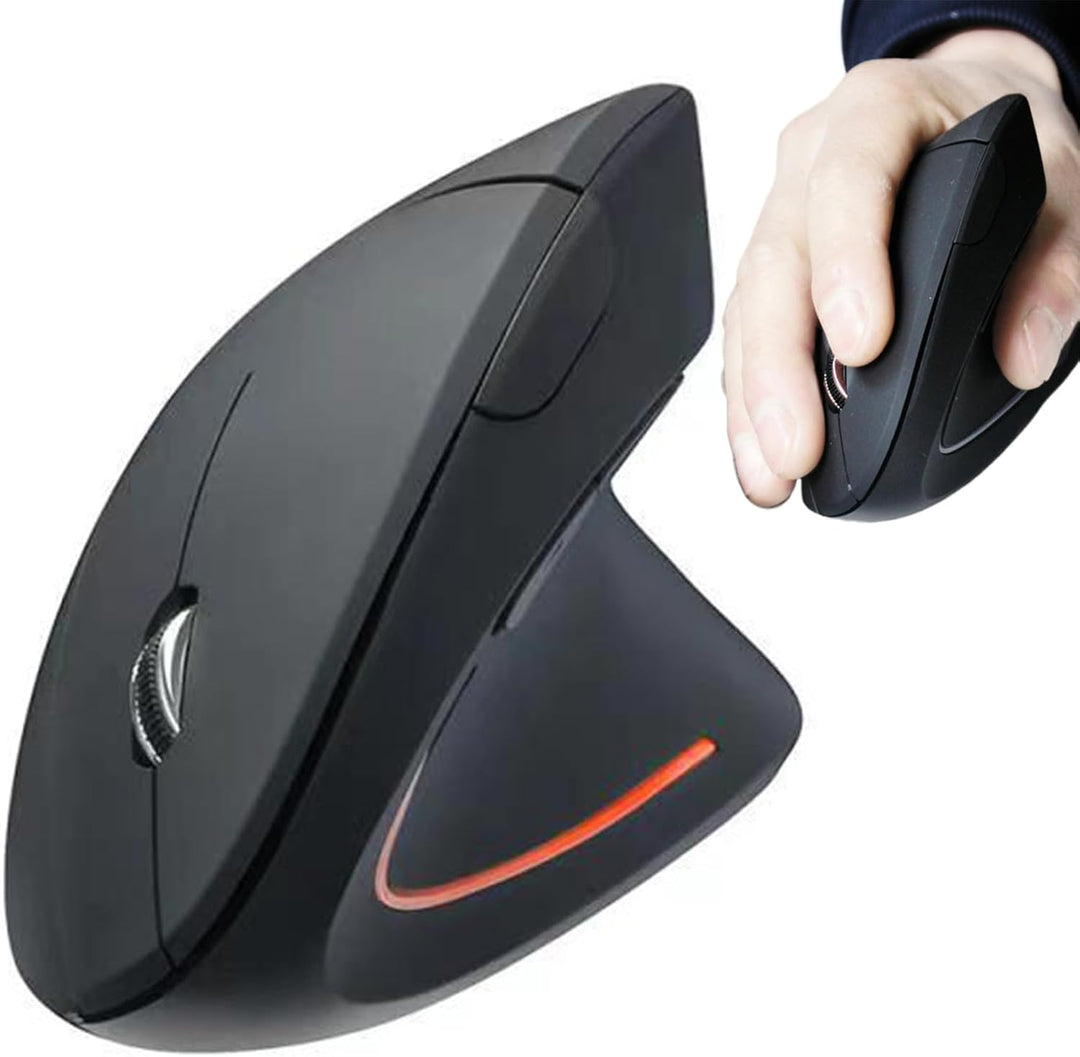 Elvion Rechargeable Ergonomic Vertical Wireless Mouse, black, designed for wrist comfort and support.