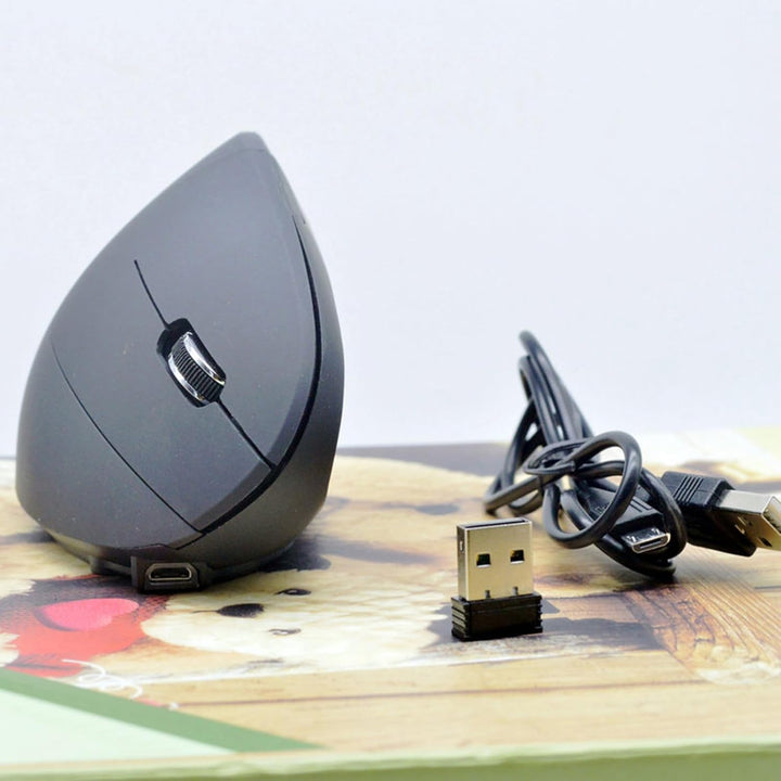 User's hand comfortably gripping the Elvion ergonomic vertical wireless mouse, showcasing natural wrist position.