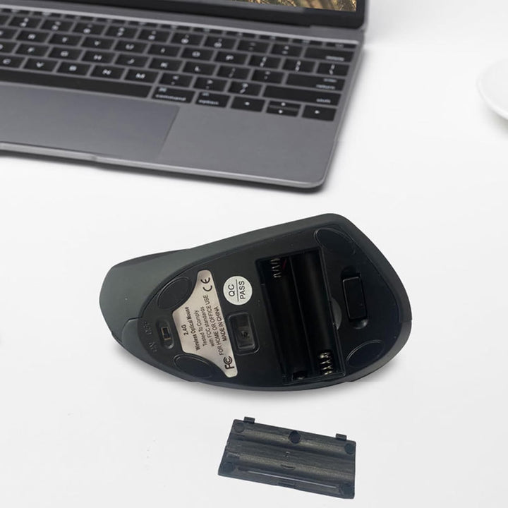 Set of Elvion vertical wireless mouse with its USB receiver, promoting a clutter-free workspace.