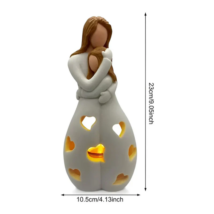 "EternalBond" embracing mother daughter candle holder, a poignant family love relationship home accent.