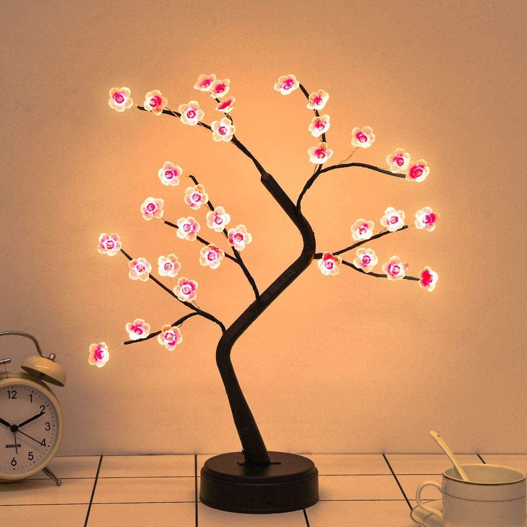 Enchanted LED plum blossom tree light, 20-inch, with warm white LEDs, perfect for home decor & ambient lighting