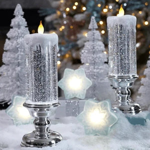 Box of Enchanting TwinkleFlame LED Christmas glitter lights, ready for festive seasonal holiday home decor.