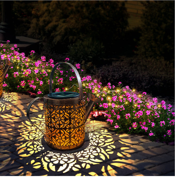 Stylish solar garden light with LED star shower, adding enchanting decorative outdoor lighting to any patio.