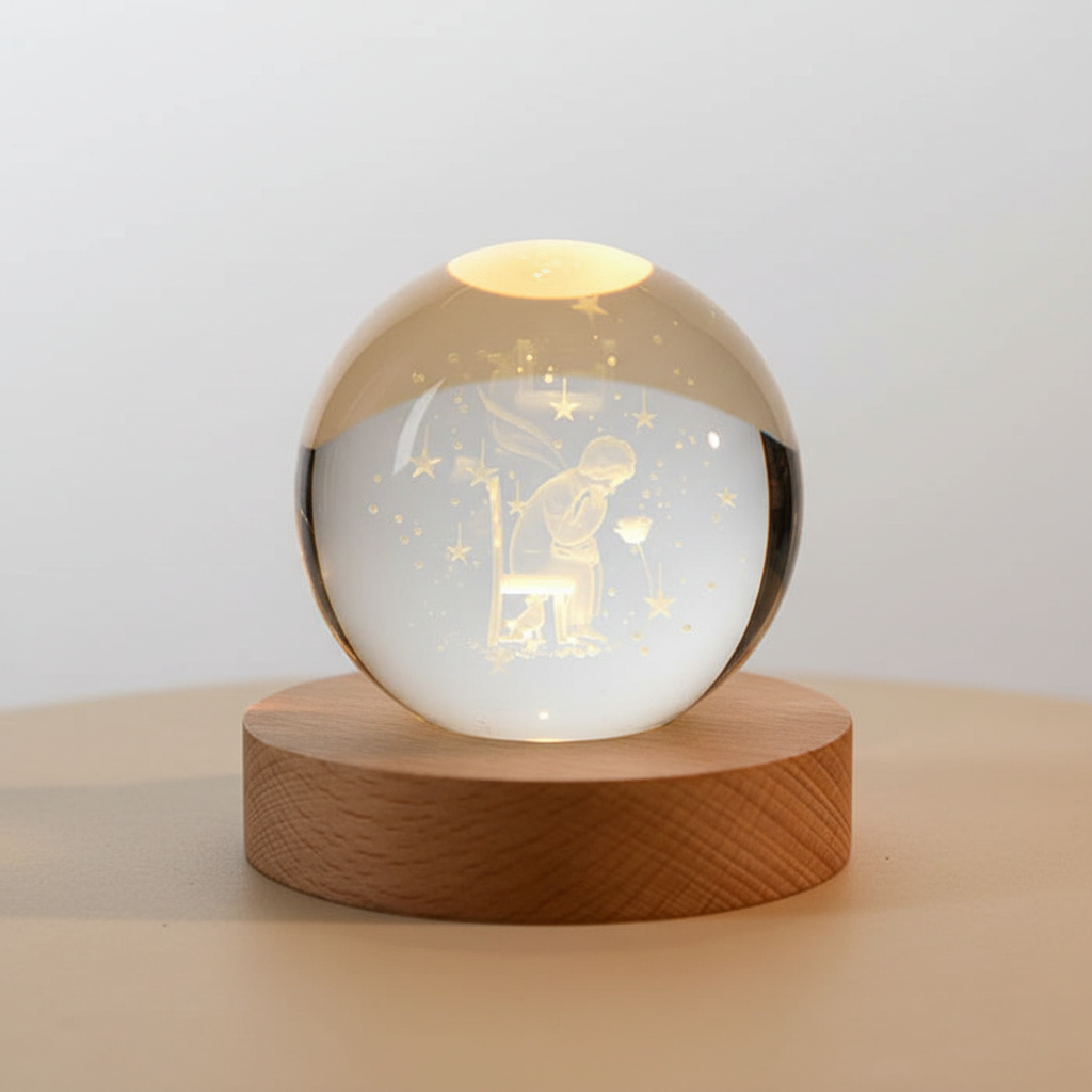 Unique gift LED night light, crystal sphere with engraved stars, home decor, StarLight model