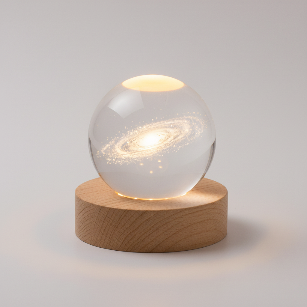 Unisex crystal globe LED lamp, 3D engraved celestial decor, star light for mood lighting