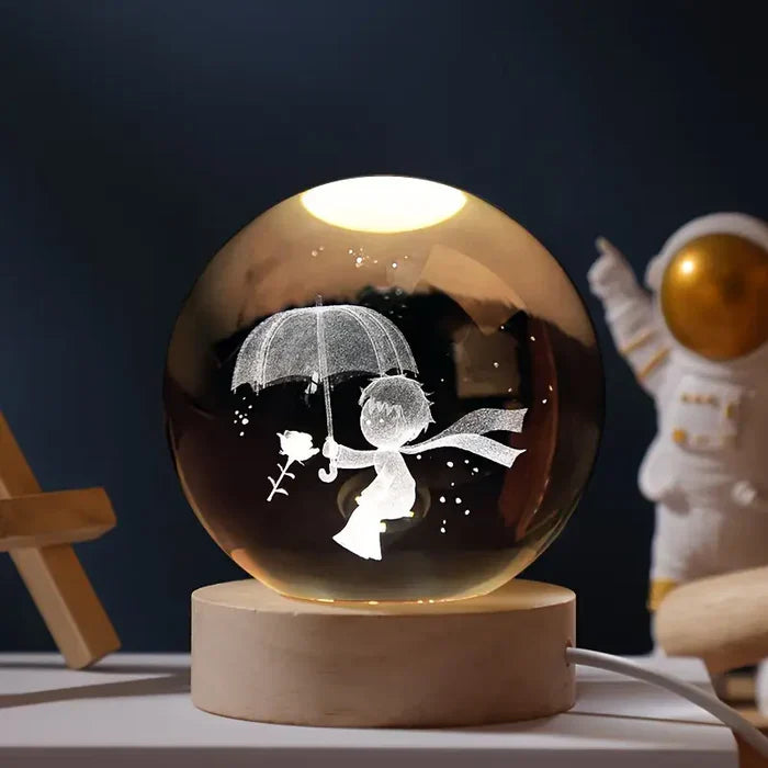 Unique crystal globe LED lamp, 3D engraved star light, ideal for mood lighting and gifts