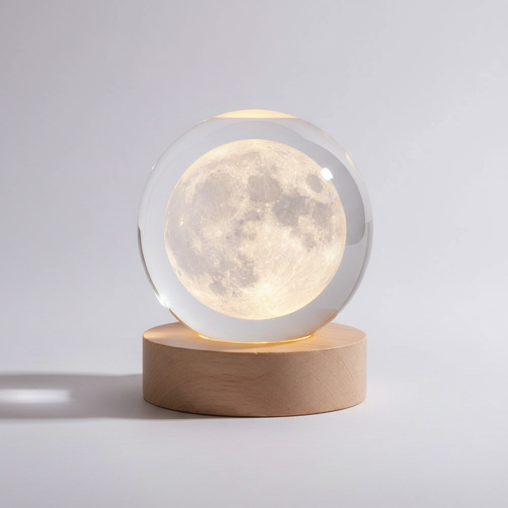 Crystal globe LED night light, engraved celestial stars, a sophisticated and unique gift idea
