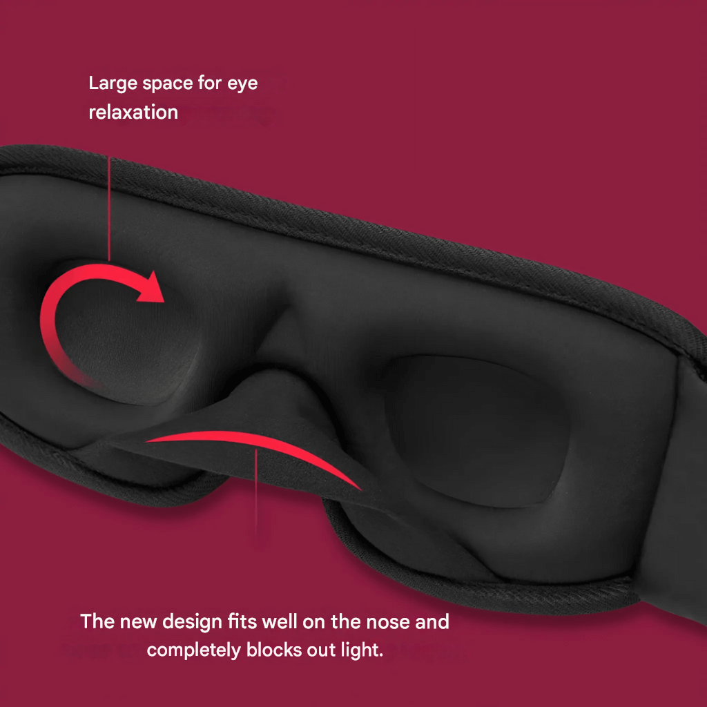 DreamShield ergonomic sleep mask for undisturbed, pressure-free relaxation.