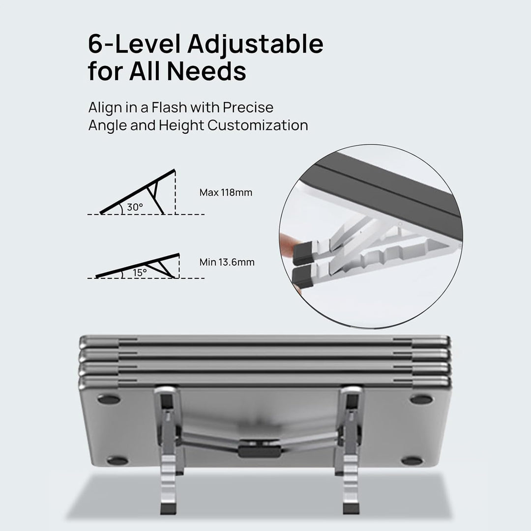 Cooling laptop stand with anti-slip pads, sturdy aluminum construction for stable notebook support