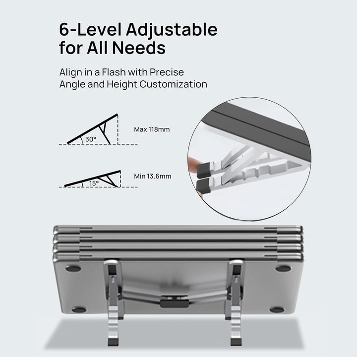 Cooling laptop stand with anti-slip pads, sturdy aluminum construction for stable notebook support