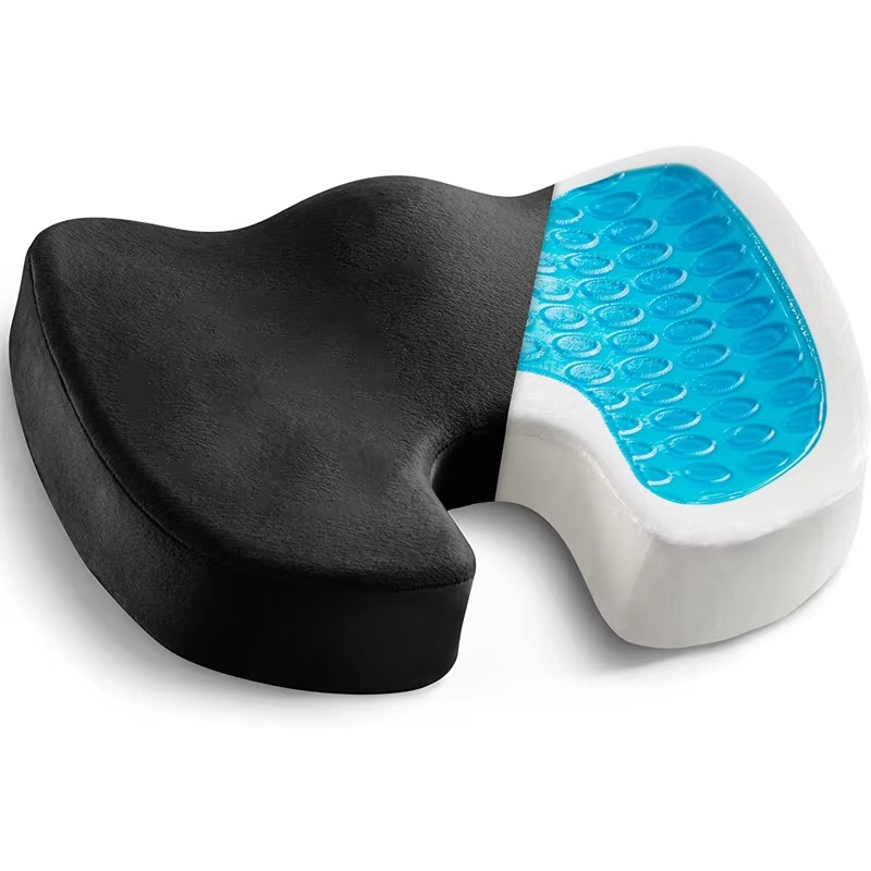 Ergonomic gel memory foam seat cushion for office & car. Provides tailbone pain relief & back support.