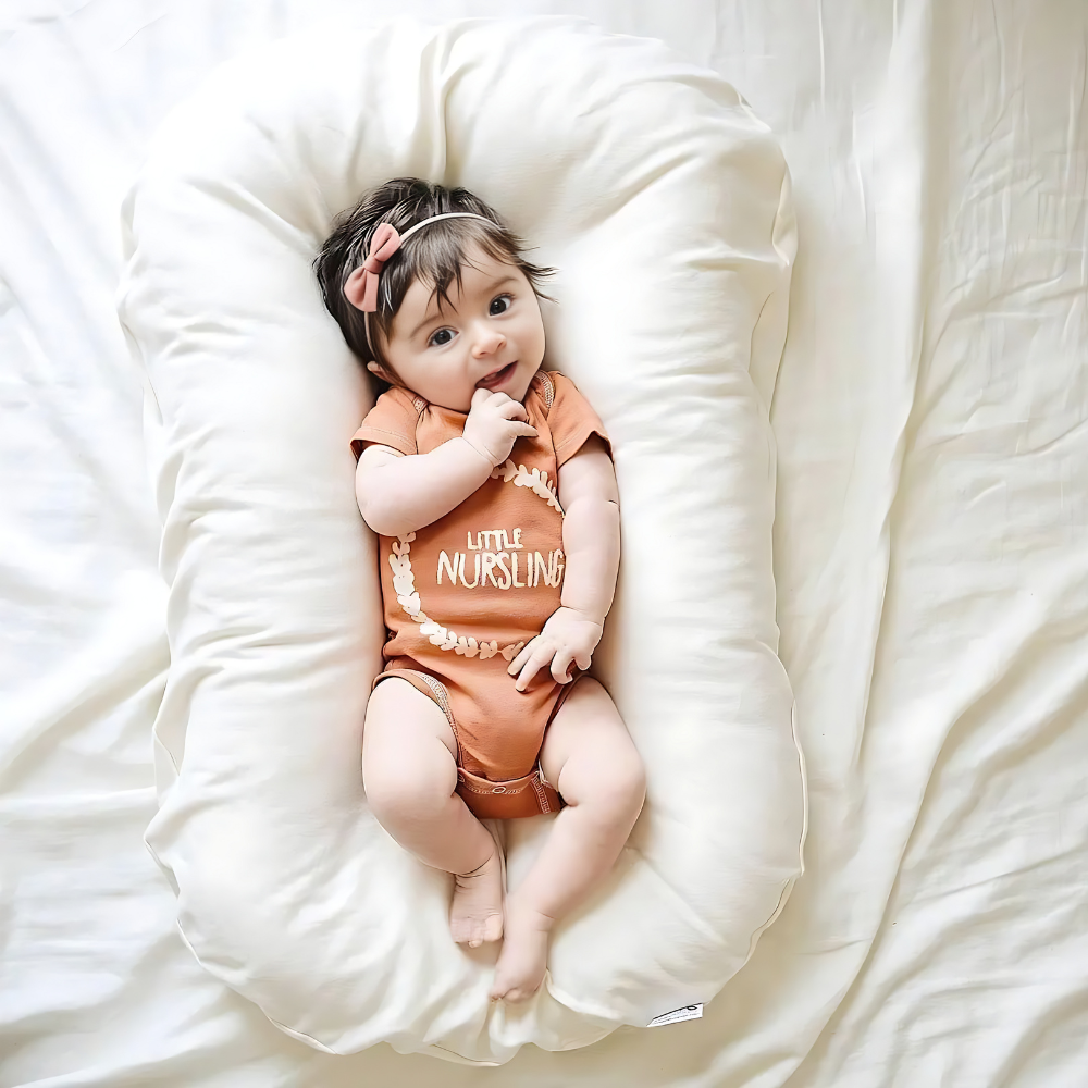 Baby head support pillow preventing flat head syndrome. Ergonomic design for healthy sleep & comfort of infants & newborns.