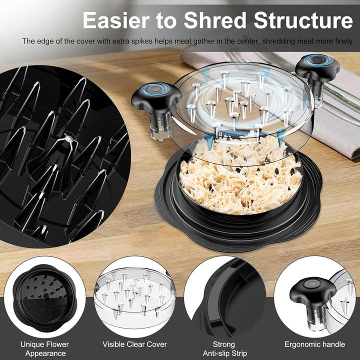 Red ergonomic meat shredder tool, highlighting its comfortable design for easy handling.