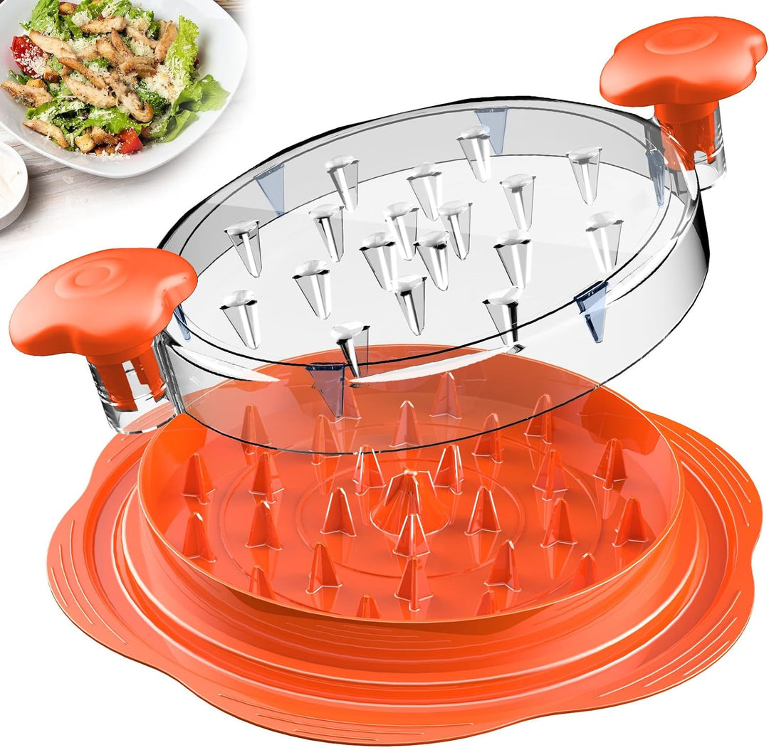 Hand holding an ergonomic meat shredder, demonstrating comfortable grip for food prep.