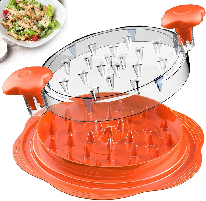 Hand holding an ergonomic meat shredder, demonstrating comfortable grip for food prep.