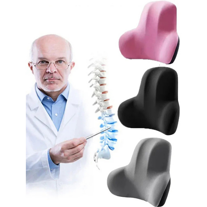 Ergonomic memory foam lumbar support pillow for back pain relief & healthy posture in office chairs.