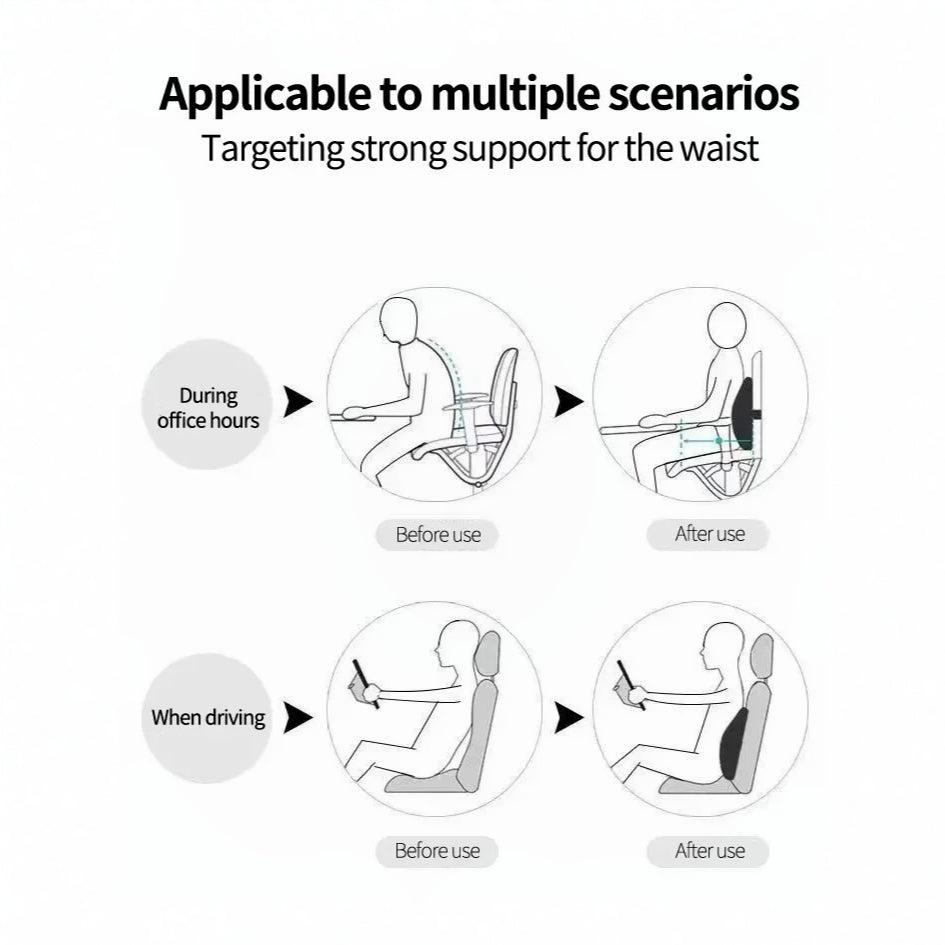Posture support back pillow made of memory foam, designed for ergonomic comfort and pain relief.