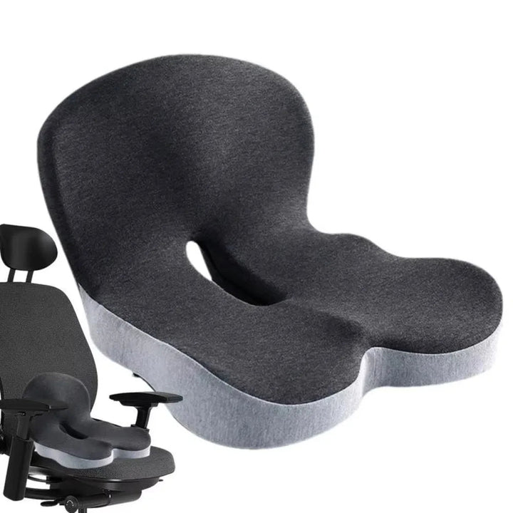 Ergonomic memory foam lumbar support seat cushion for back pain relief & improved posture in office chairs.