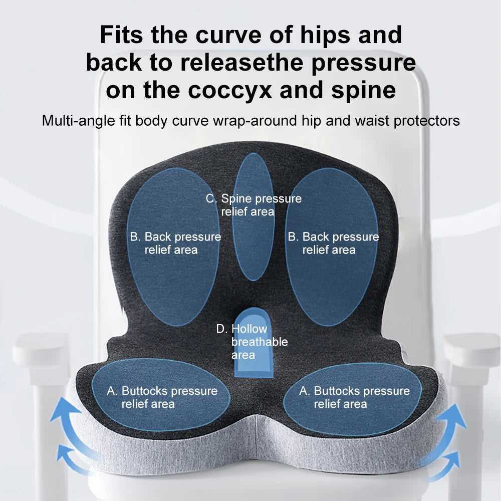 Desk accessory: Ergonomic memory foam lumbar cushion for superior back support & comfortable sitting in your home office.