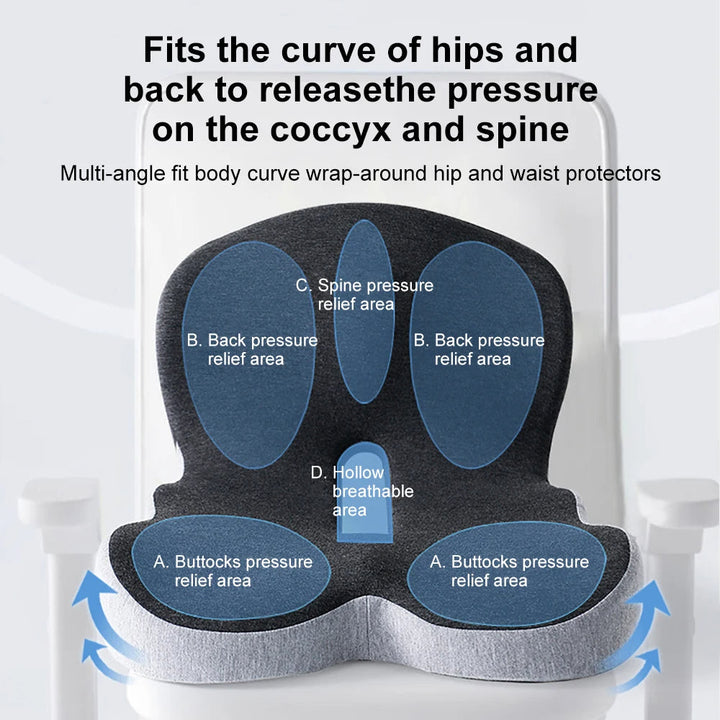 Desk accessory: Ergonomic memory foam lumbar cushion for superior back support & comfortable sitting in your home office.