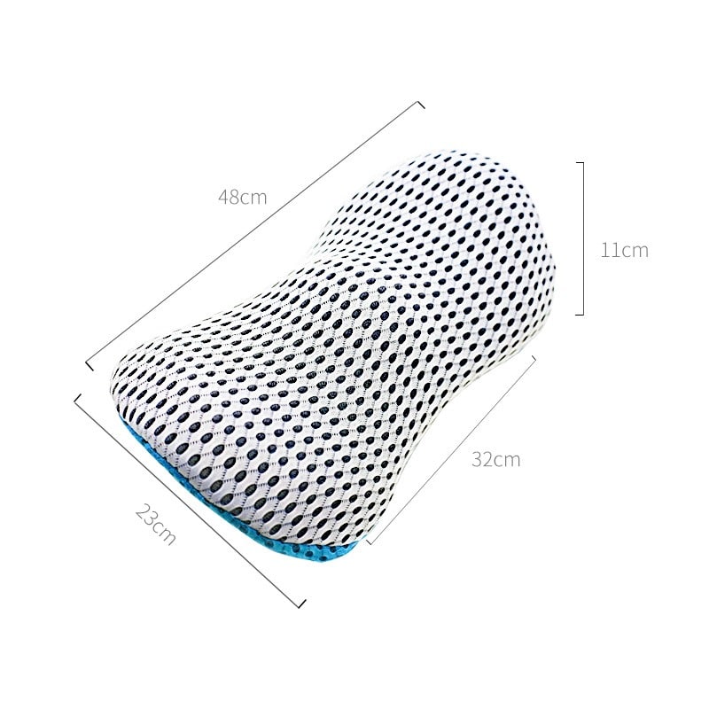 Universal orthopedic back cushion for office chair; provides spinal support, improves posture, and eases pain.