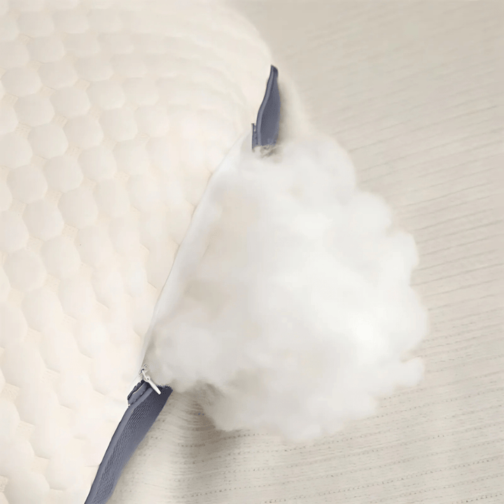Detailed view of the contoured memory foam ergonomic orthopedic pillow, designed for superior neck & back support.