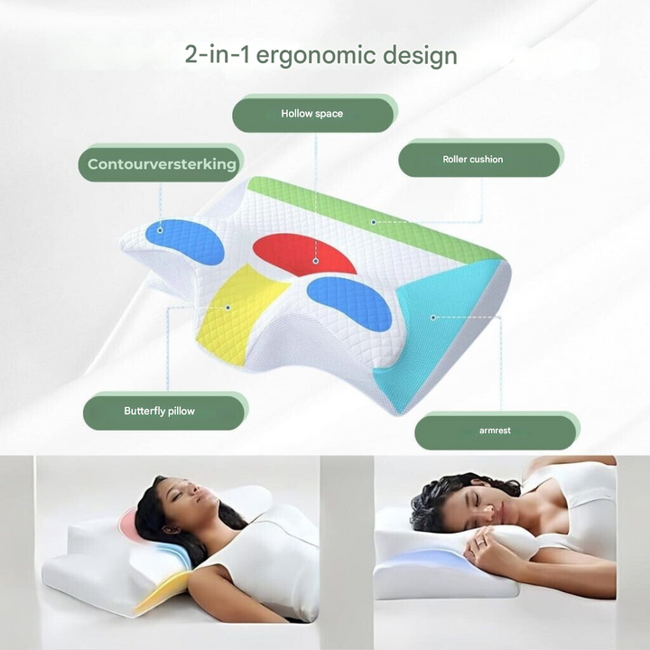 Gray ergonomic memory foam neck support pillow, orthopedic design for pain relief.