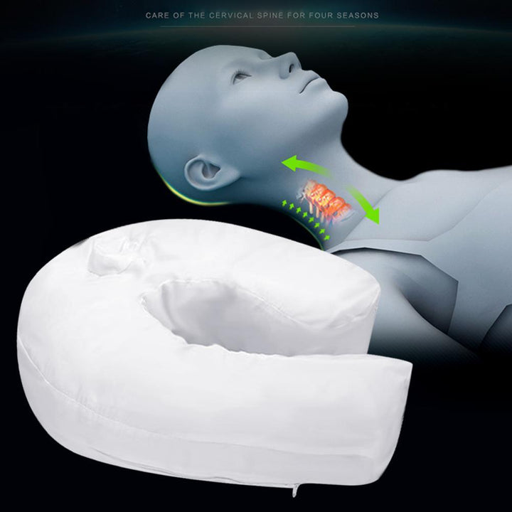 Orthopedic pillow with snore prevention, supports neck & back, promoting healthier sleep postures and comfort.