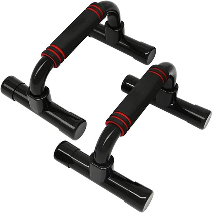 Ergonomic push-up bars with non-slip base for comfortable and stable upper body strength training at home.