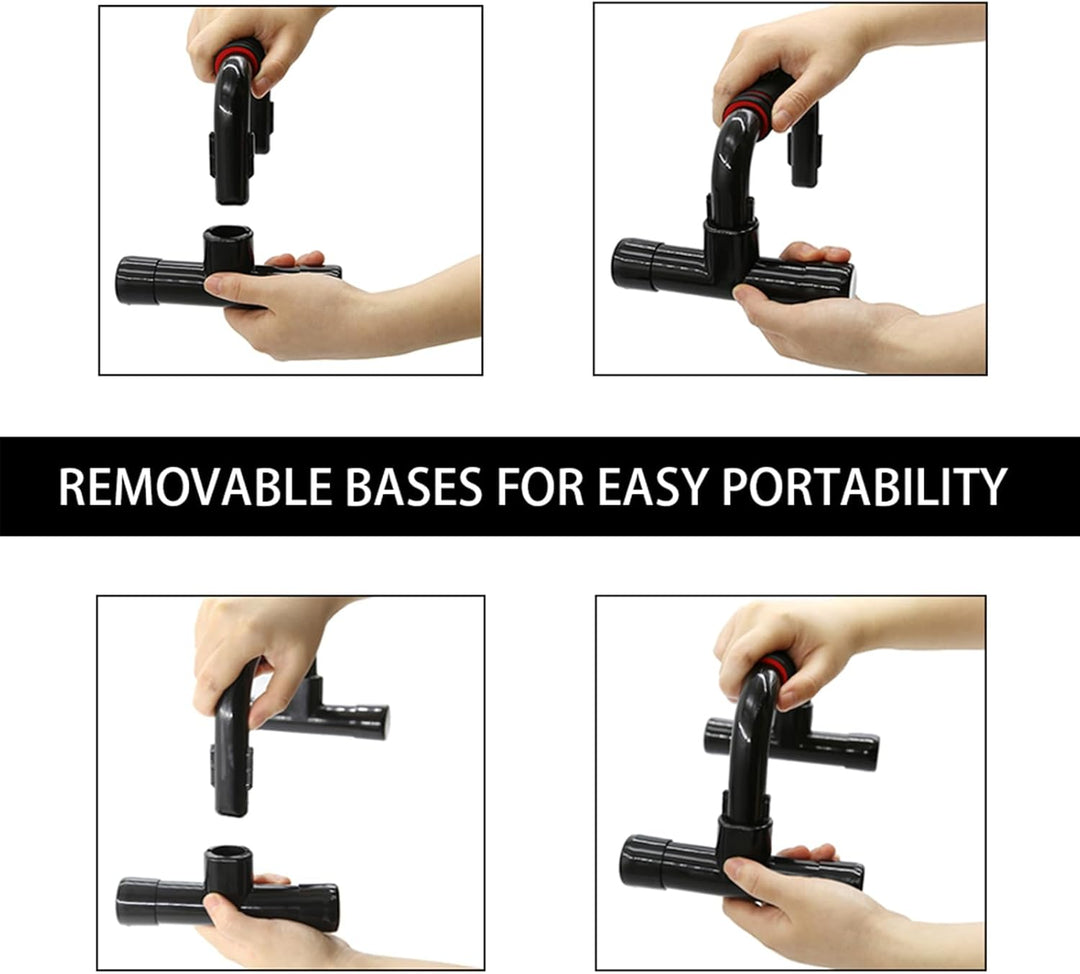 Portable ergonomic push-up bars, perfect for home gym strength training and upper body workouts with a non-slip base.