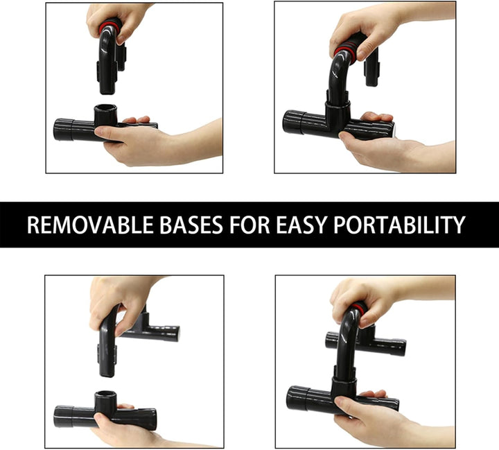 Portable ergonomic push-up bars, perfect for home gym strength training and upper body workouts with a non-slip base.