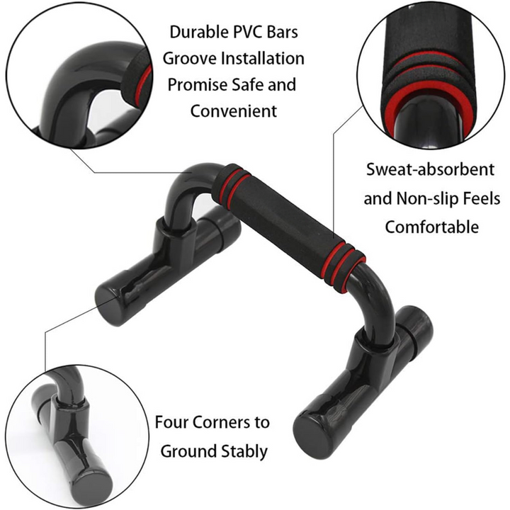 Non-slip ergonomic push-up bars designed for safe and effective chest, triceps, and shoulder strength training workouts.