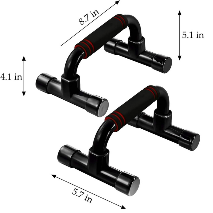 Sleek ergonomic push-up bars with a stable non-slip base, ideal fitness equipment for any portable home workout.