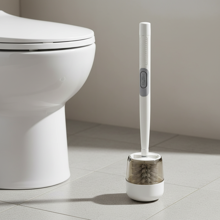Ergonomic quick-dry toilet brush and holder for deep cleaning and hygiene