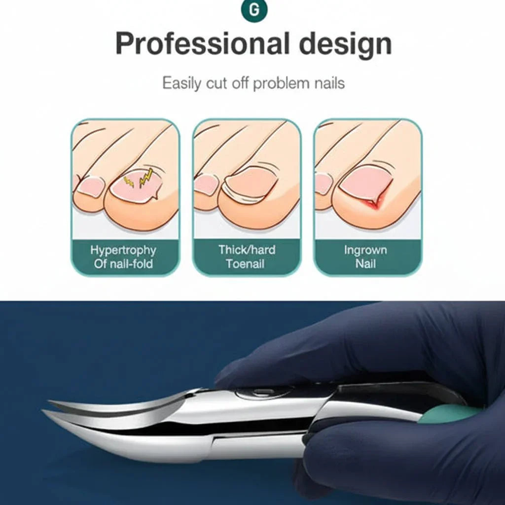 Safe & precise ergonomic toenail clipper for seniors. Designed for comfortable trimming of thick and tough nails.