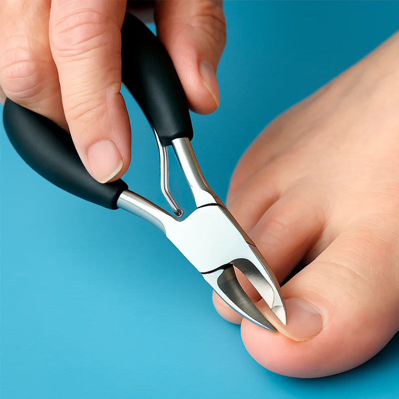 Ergonomic toenail clipper for thick nails. Unisex design, ideal for seniors' foot care and easy pedicure.
